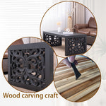 47.2" Solid Black Carved Wood Coffee Table – Handcrafted Look with Ornate Side Panels