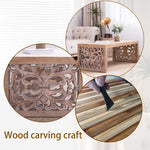 47.2 Rustic Carved Wood Coffee Table – Handcrafted Look with Ornate Side Panels