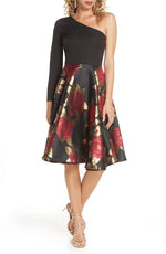 Chi Chi London Roslin One-Shoulder Jacquard Cocktail Dress in Black , Size 10