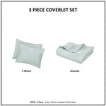 4 Piece Cotton Reversible Embroidered Quilt Set with Throw Pillow Aqua King/Cal King