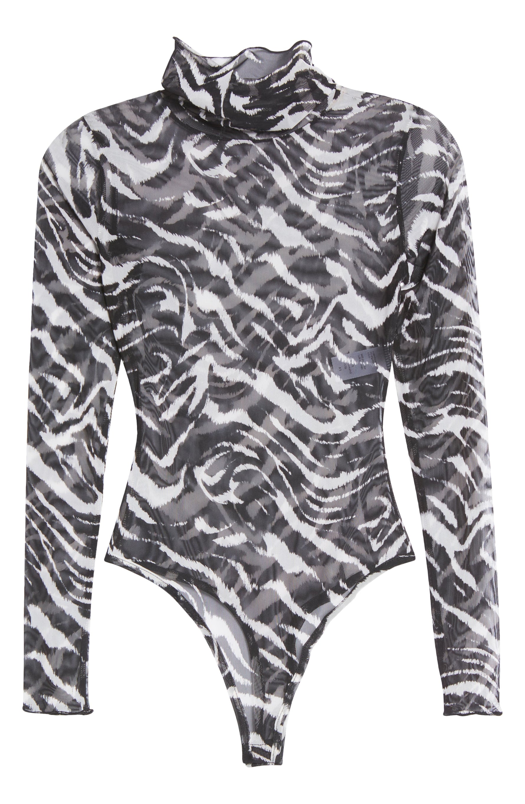 Naked Wardrobe Turtleneck Mesh Bodysuit in Zebra, Size Medium