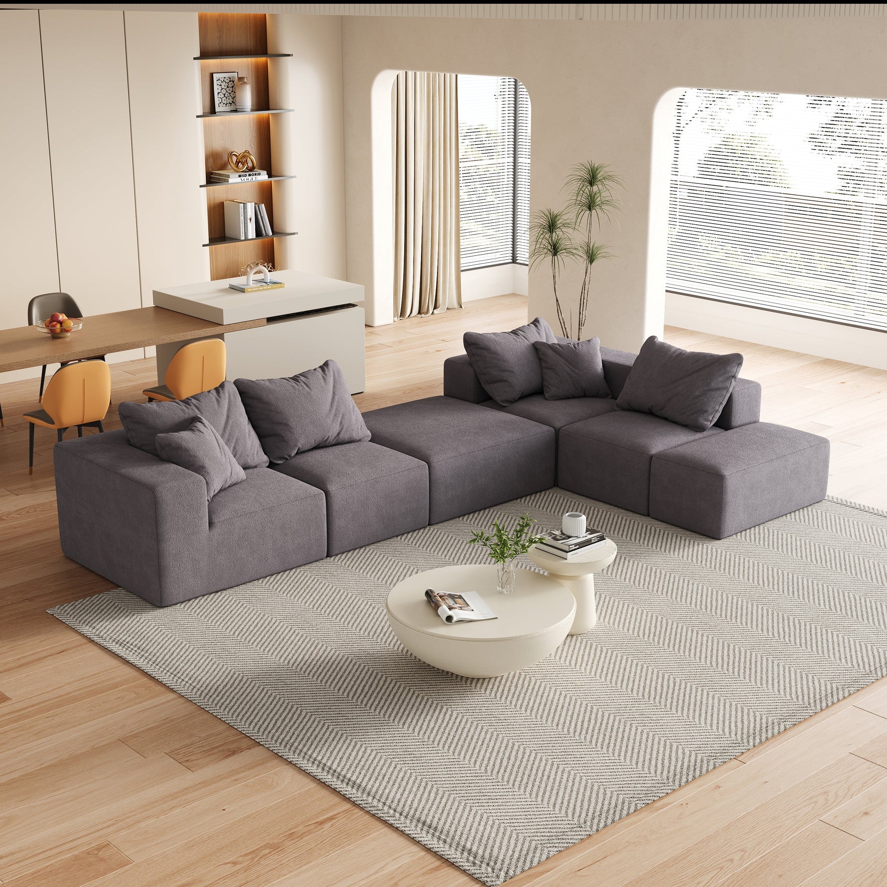 Modern Upholstered Sectional Boneless Couch Set