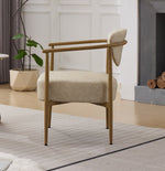 Beige PU Leather Dining Room Chair with Metal Frame