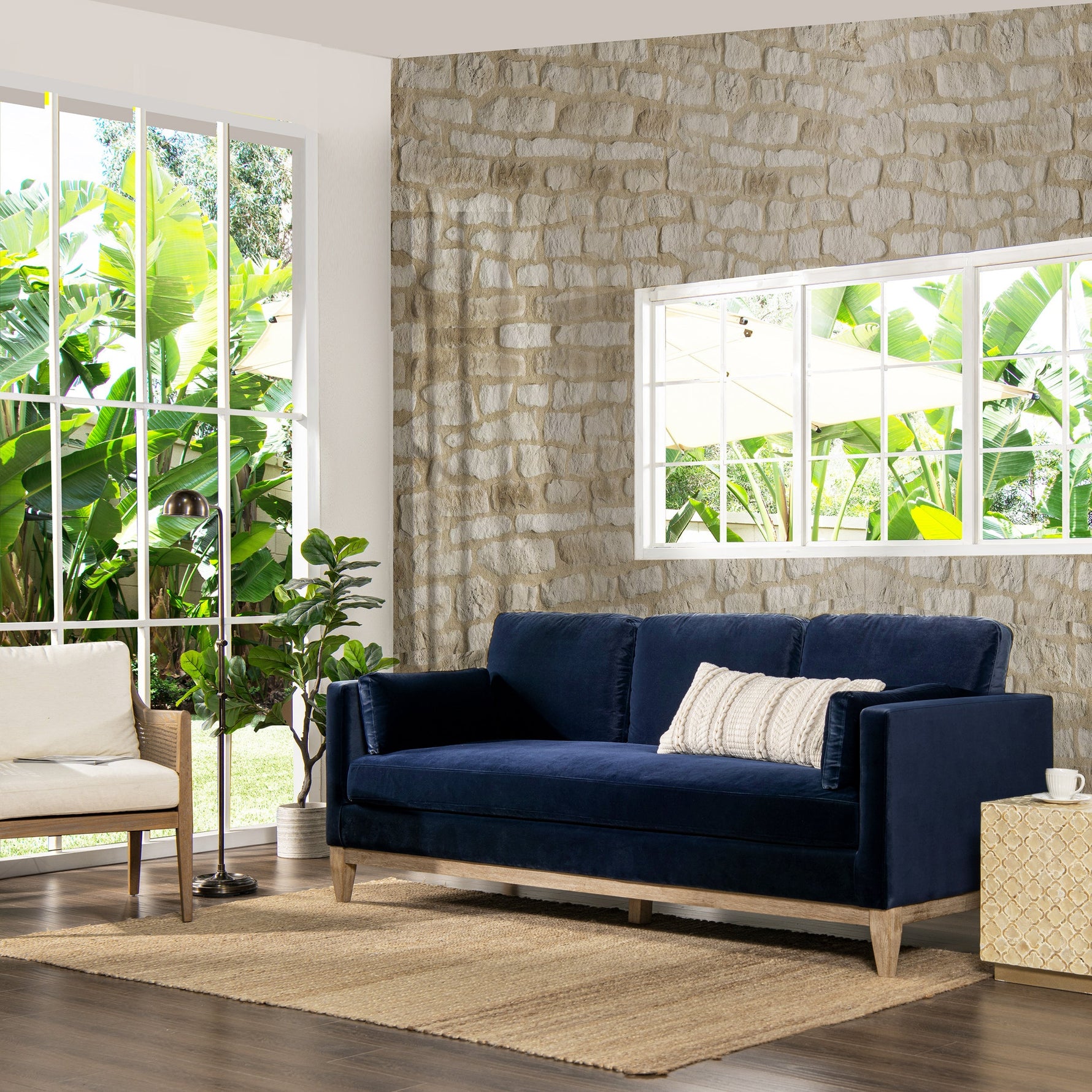 Knox 84' Modern Farmhouse Sofa, Dark Navy Blue Performance Velvet