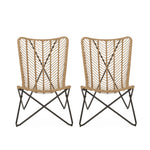 Wicker Chair with Geometric Cross Base (Set of 2) - Light Brown