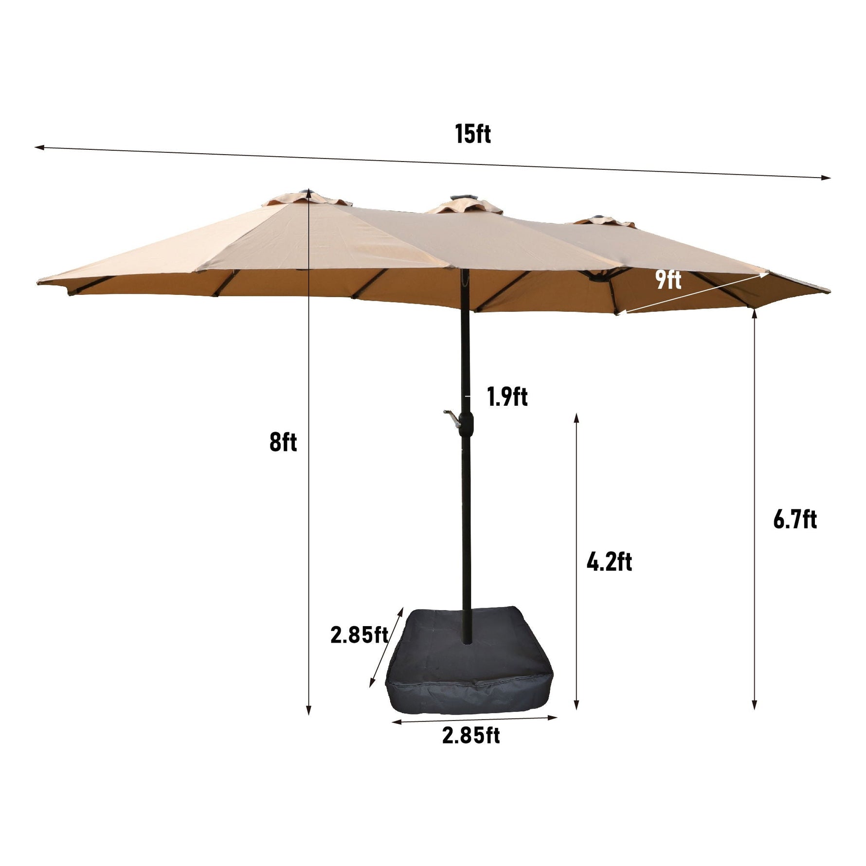 Double-Sided Outdoor Market Umbrella With Lights And Base