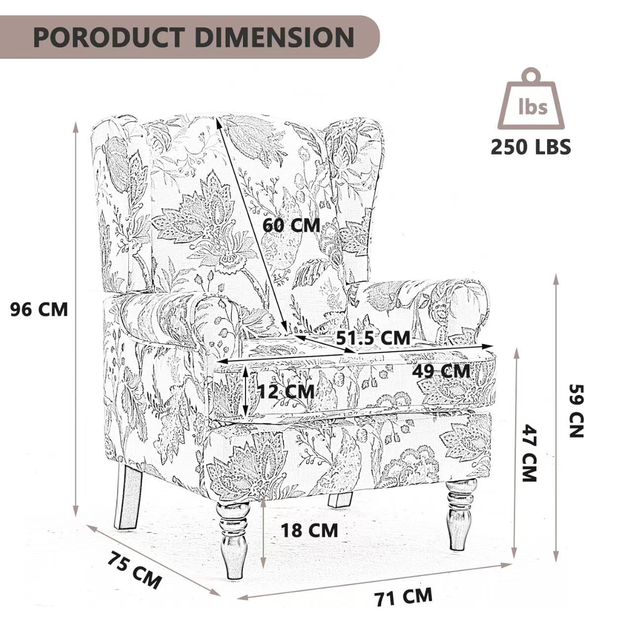 Modern Accent Chair with Retro Wood Legs - Floral