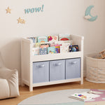 Bookshelf With 3 Tier Front Facing Storage And 3 Bins, Toddler Bookcase For Playroom - White