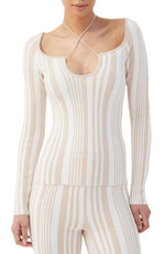 Kisha Stripe Cross Neck Sweater - Nude/White