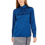 Calvin Klein Women s Printed Mock-Neck Top-Dark Blue Size Medium