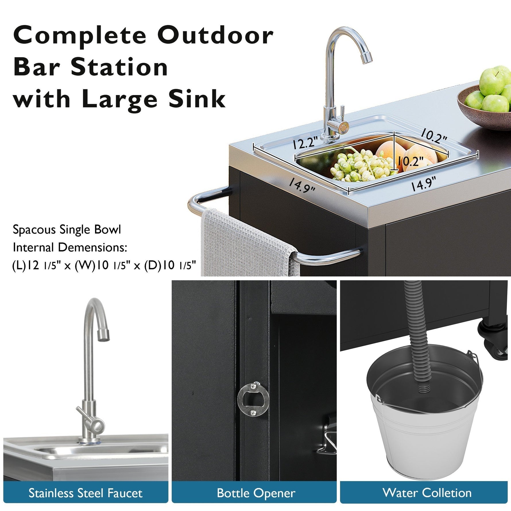K&K 55.5" Outdoor Kitchen Island with Sink