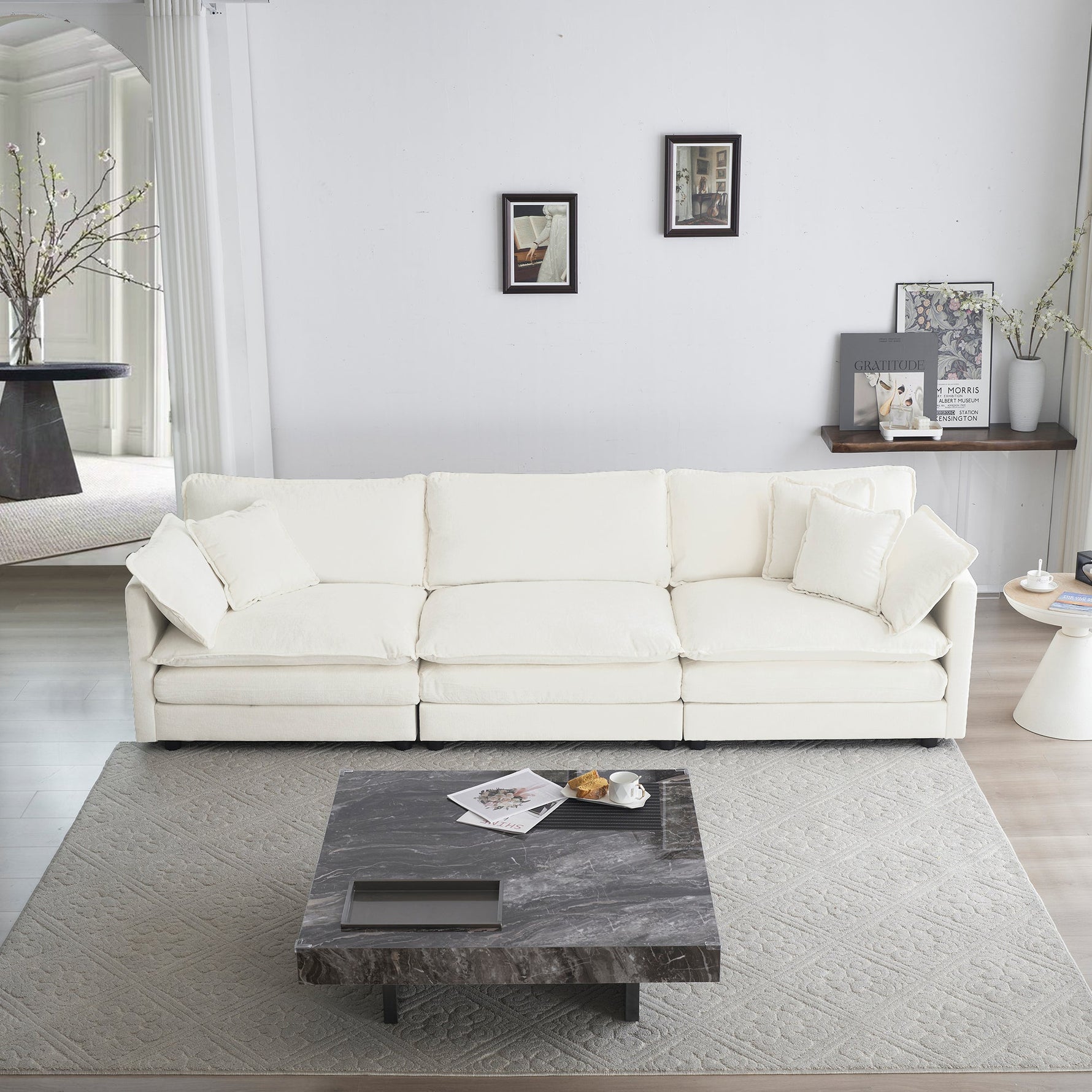 Mid-Century Modern Couch 3-Seater Sofa with Chenille Fabric