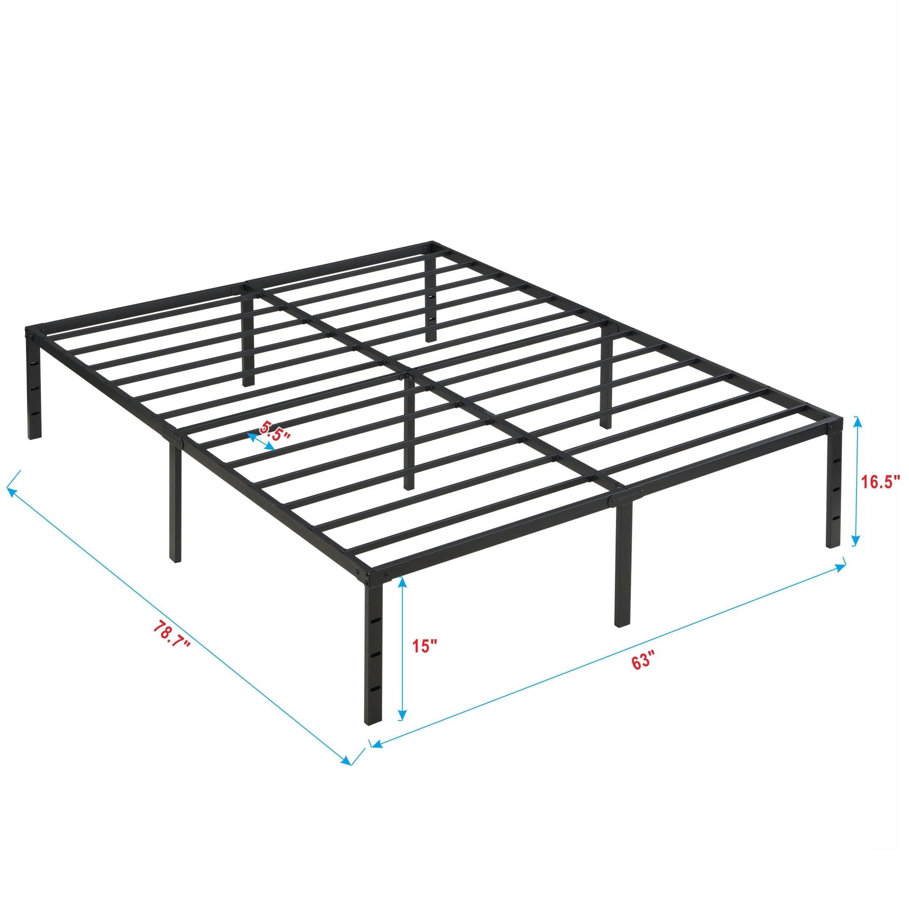 Queen Size Platform Bed with Quiet Support - Black