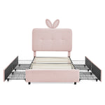 Twin Size Kids Upholstered Bed with Oversized Rabbit Ear Headboard