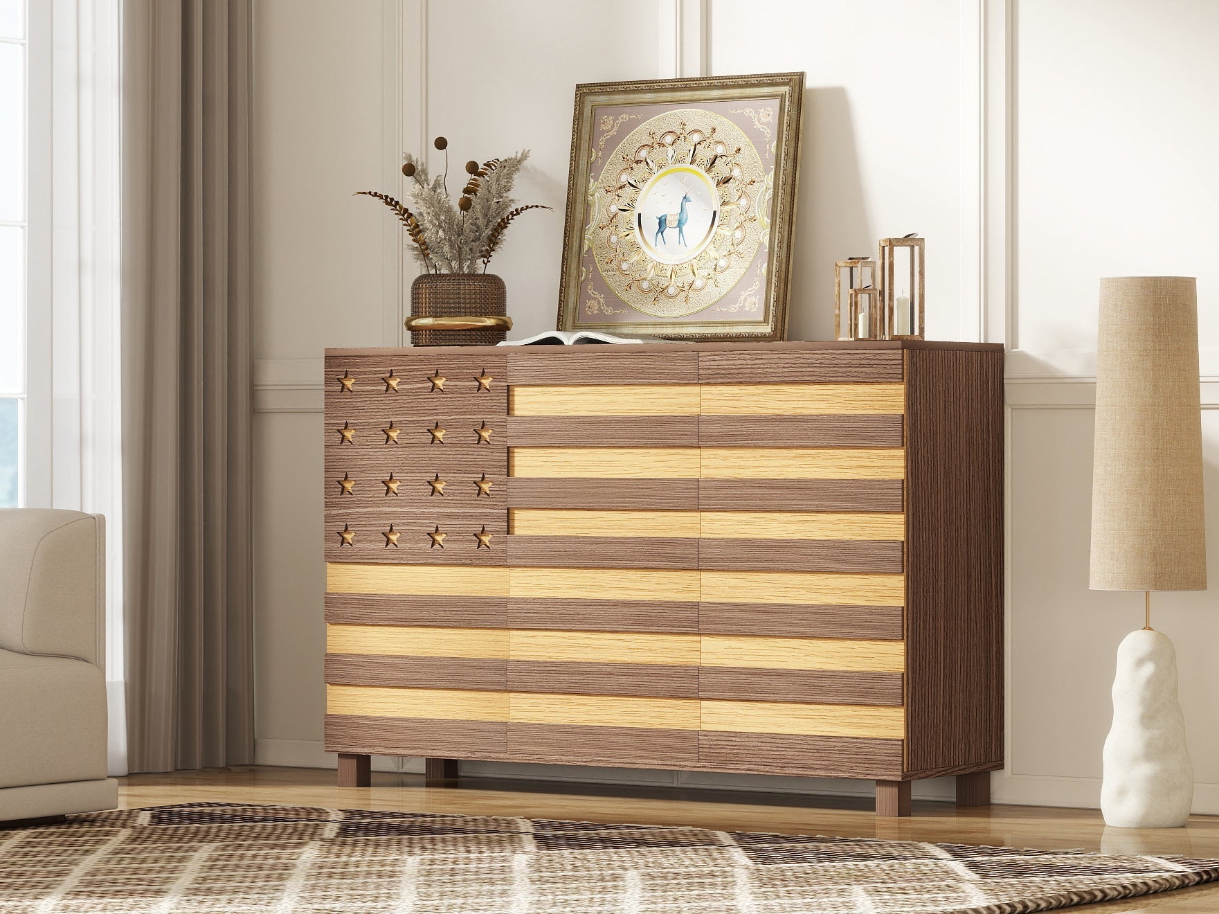 55-Inch Hand-Carved Buffet Sideboard Cabinet