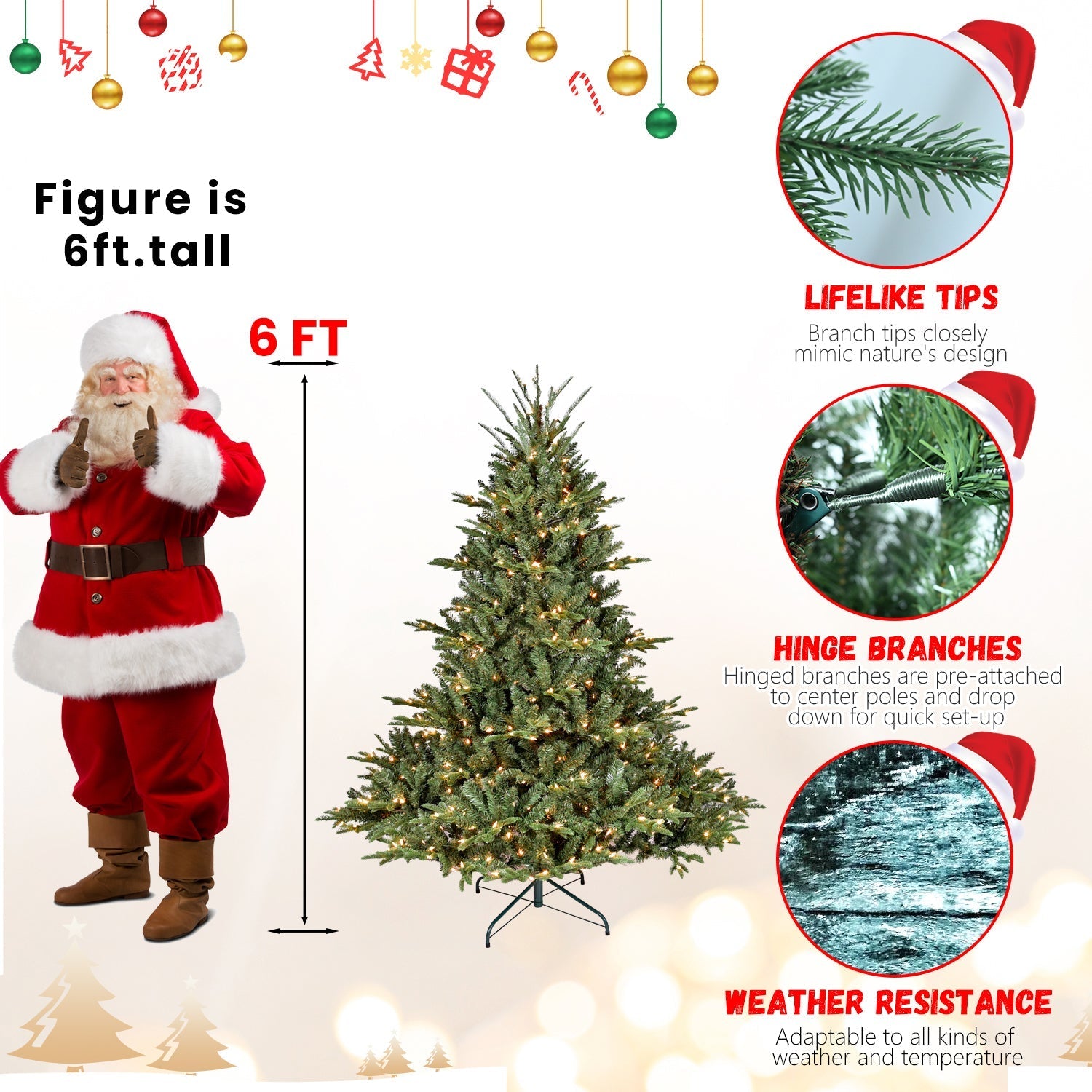 5FT The Full-Bodied Pre-Lit Evergreen Christmas Tree