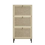 Modern Rattan 3 Door Shoe Rack Cabinet for Entryway