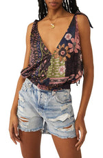 Free People Tied to You Print Surplice Tank in Moss Combo, Size X-Small
