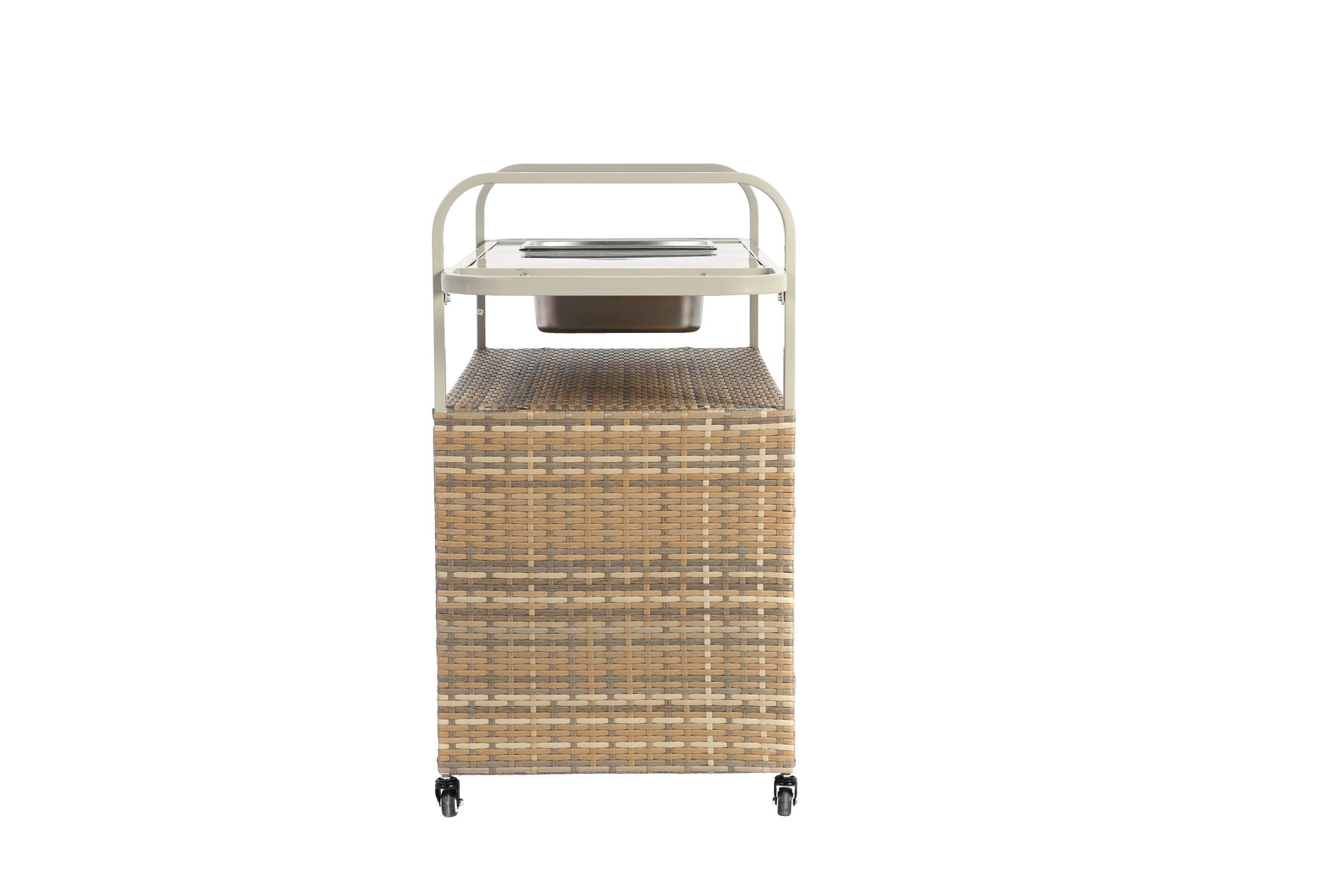 Outdoor Bar Table with Wicker Cabinet and Steel Top