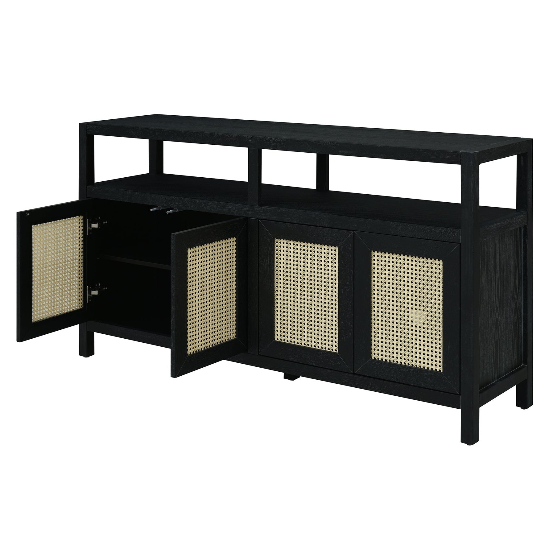 TREXM Bohemian Style Rattan Buffet Storage Cabinet with Solid Wood Frame