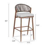 Outdoor Bar Height Metal Frame Counter Stools with Scallop-Shaped Backrest & Water-Resistant Cushions