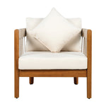Acacia Wood Outdoor Club Chair with Handwoven Rope Accents & Curved Backrest