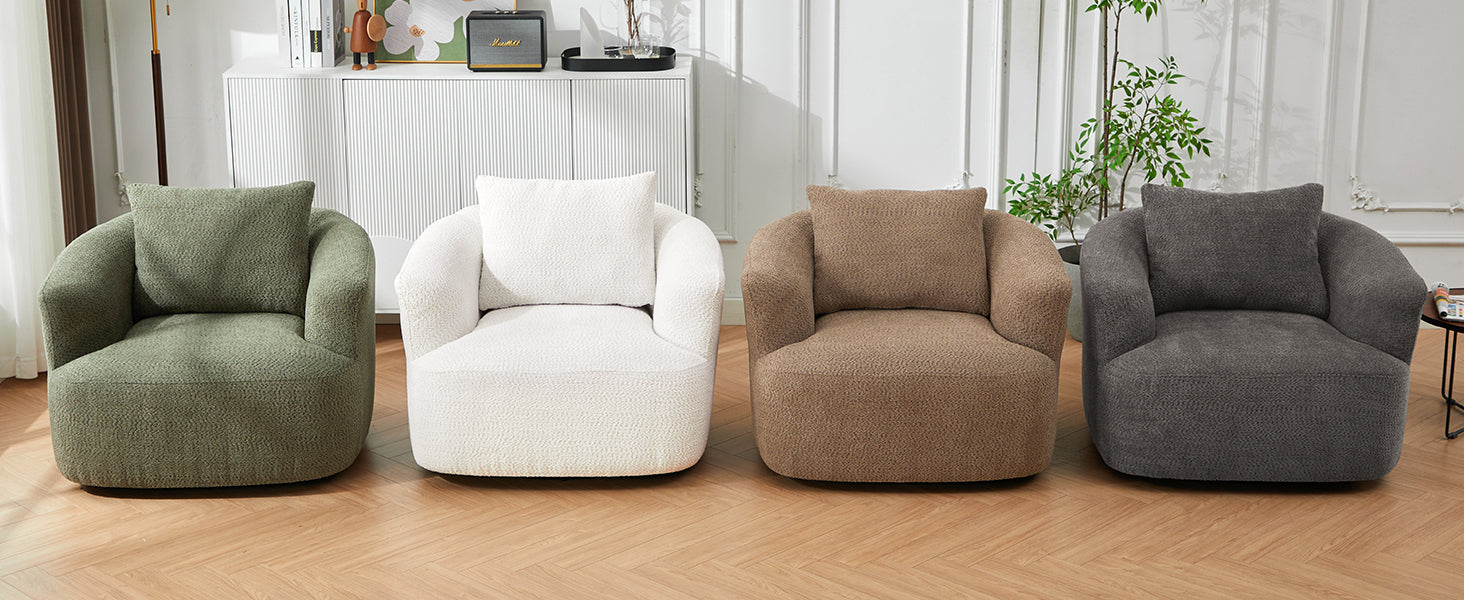 Chenille Upholstered 360° Swivel Chair with Throw Pillow, Dark Brown