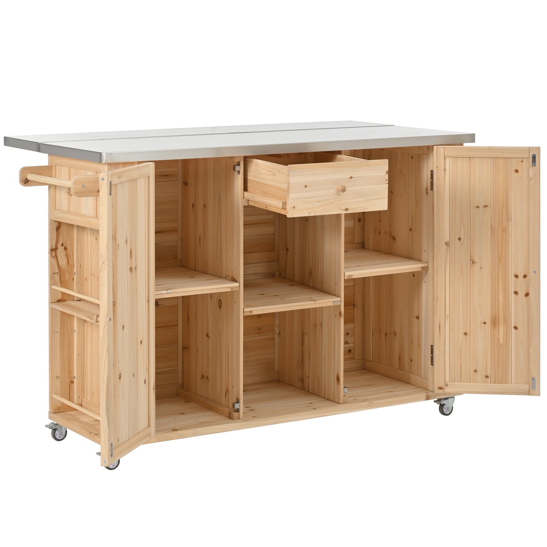 Outdoor Kitchen Island Fir Wood Kitchen Island with Stainless Steel Top
