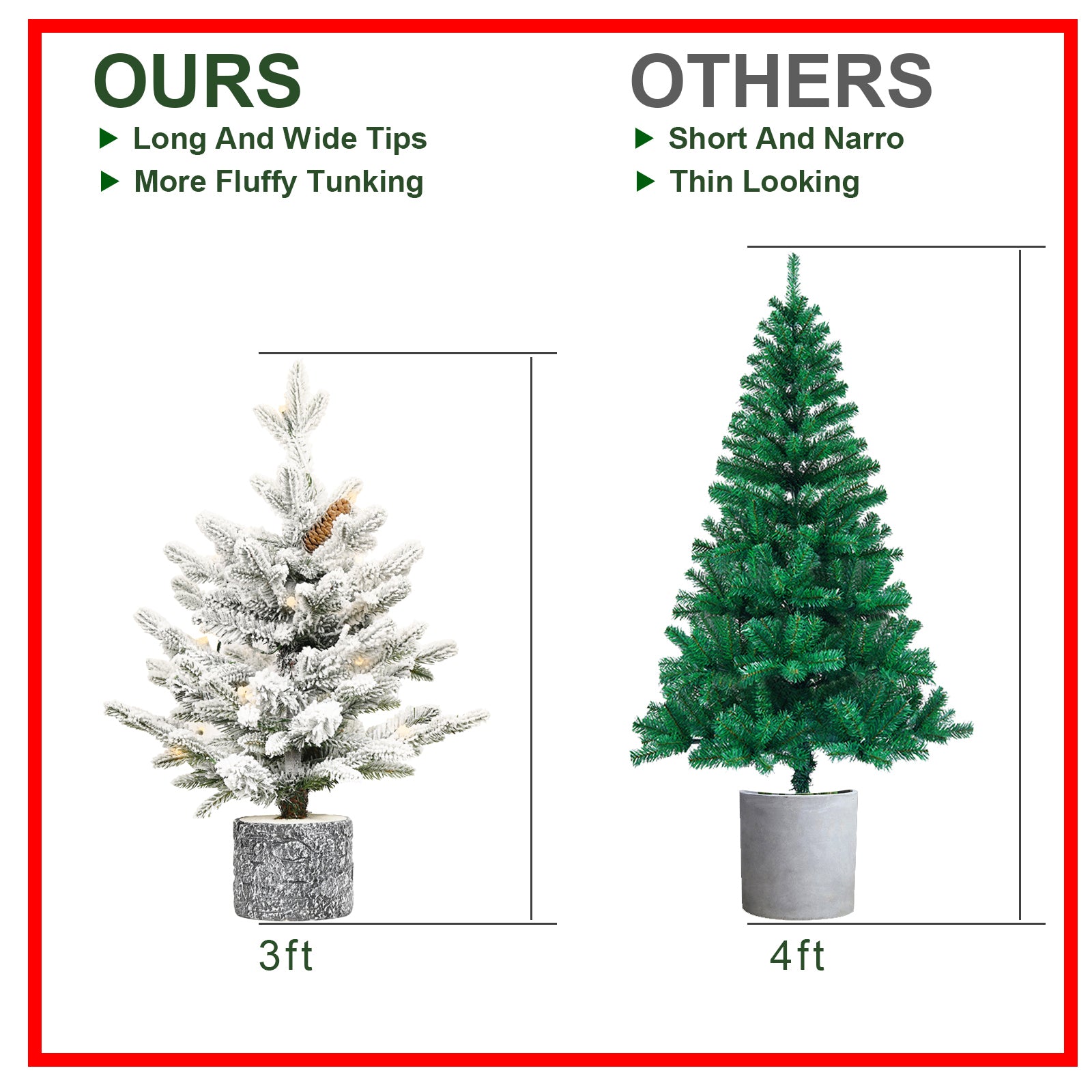 4.5FT Flocked Christmas Tree with Pot Base and LED Lights