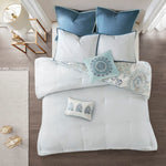 8 Piece Cotton Floral Printed Reversible Comforter Set Blue
