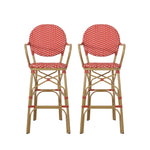 Outdoor Wicker and Aluminum French Barstools, Set of 2