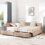 Mid-Century Storage Upholstered Tufted Bed Frame with Backrest and Armrests