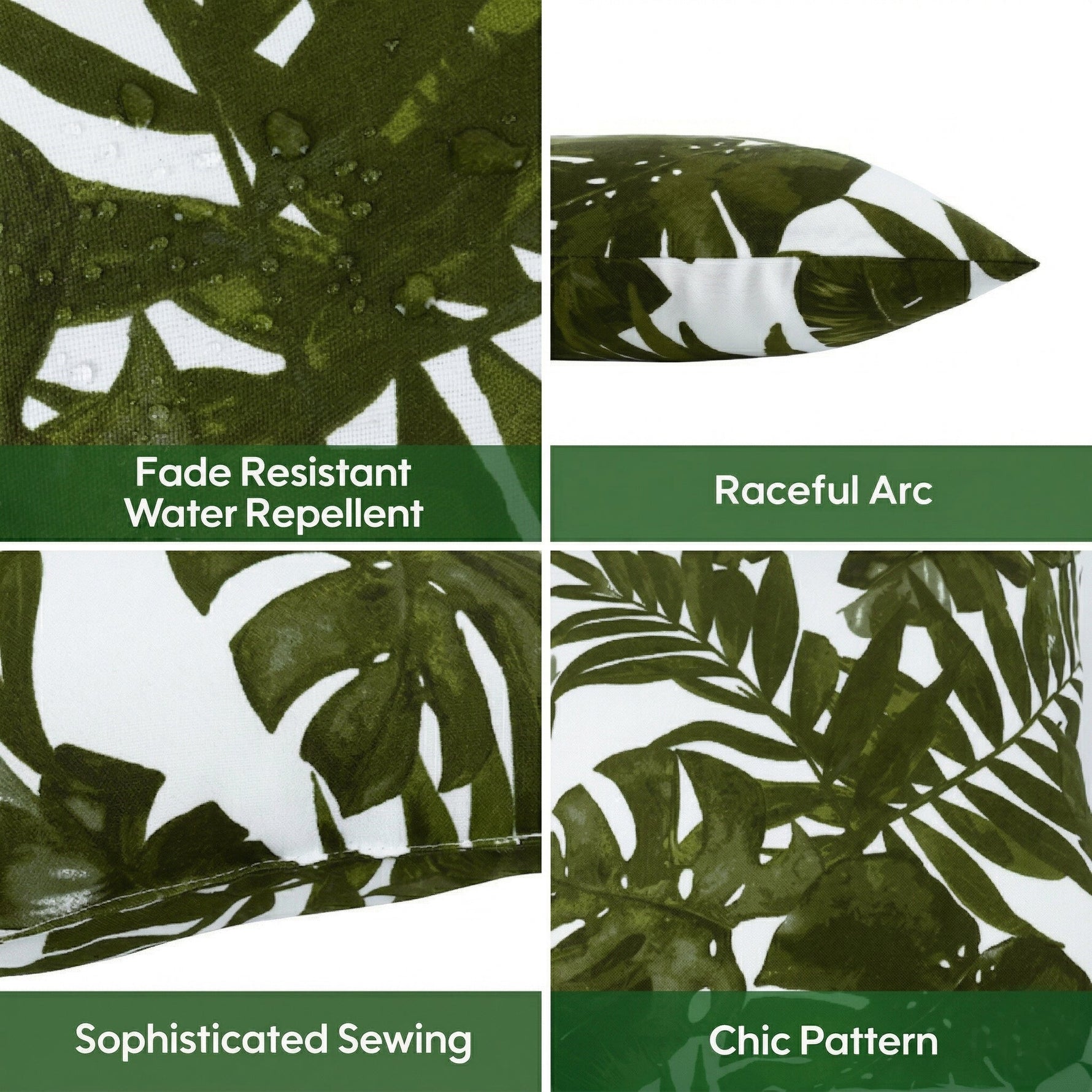 2 Pack Outdoor Throw Pillows, Waterproof & Fade-Resistant Patio Cushions (18x18 Inch, Green Leaf)