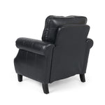 Contemporary Black PU Club Chair with Nailhead Trim and Rolled Armrests