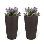Set of 2 Faux Rattan Tall Planters with Automatic Watering