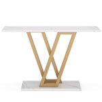 Console Table With Top With V Leg Frame For Hallway, Living Room - White / Gold