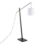 Arturo Contemporary Floor Lamp in Black Wood and Black Steel with White Fabric Shade
