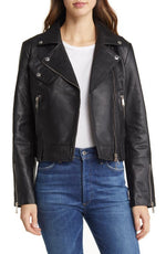 Sam Edelman Black Leather Moto Jacket Size Large