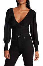 Steve Madden Kali Long Sleeve V-Neck Bodysuit - Black