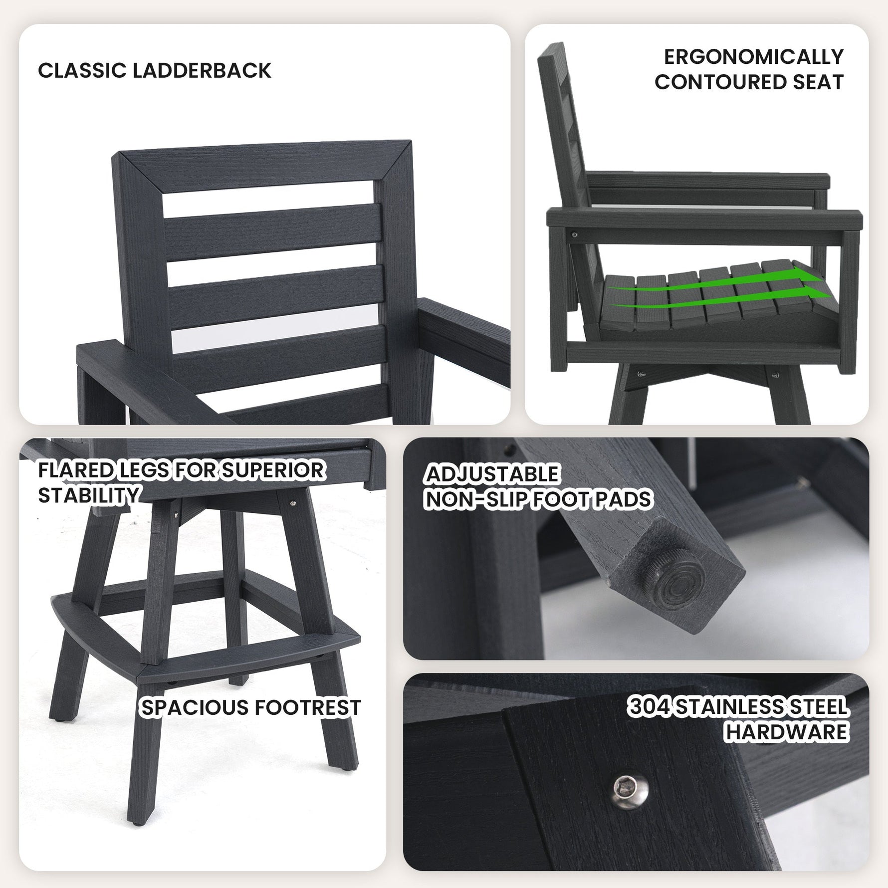 Outdoor 360° Swivel Bar Chair in Slate Grey