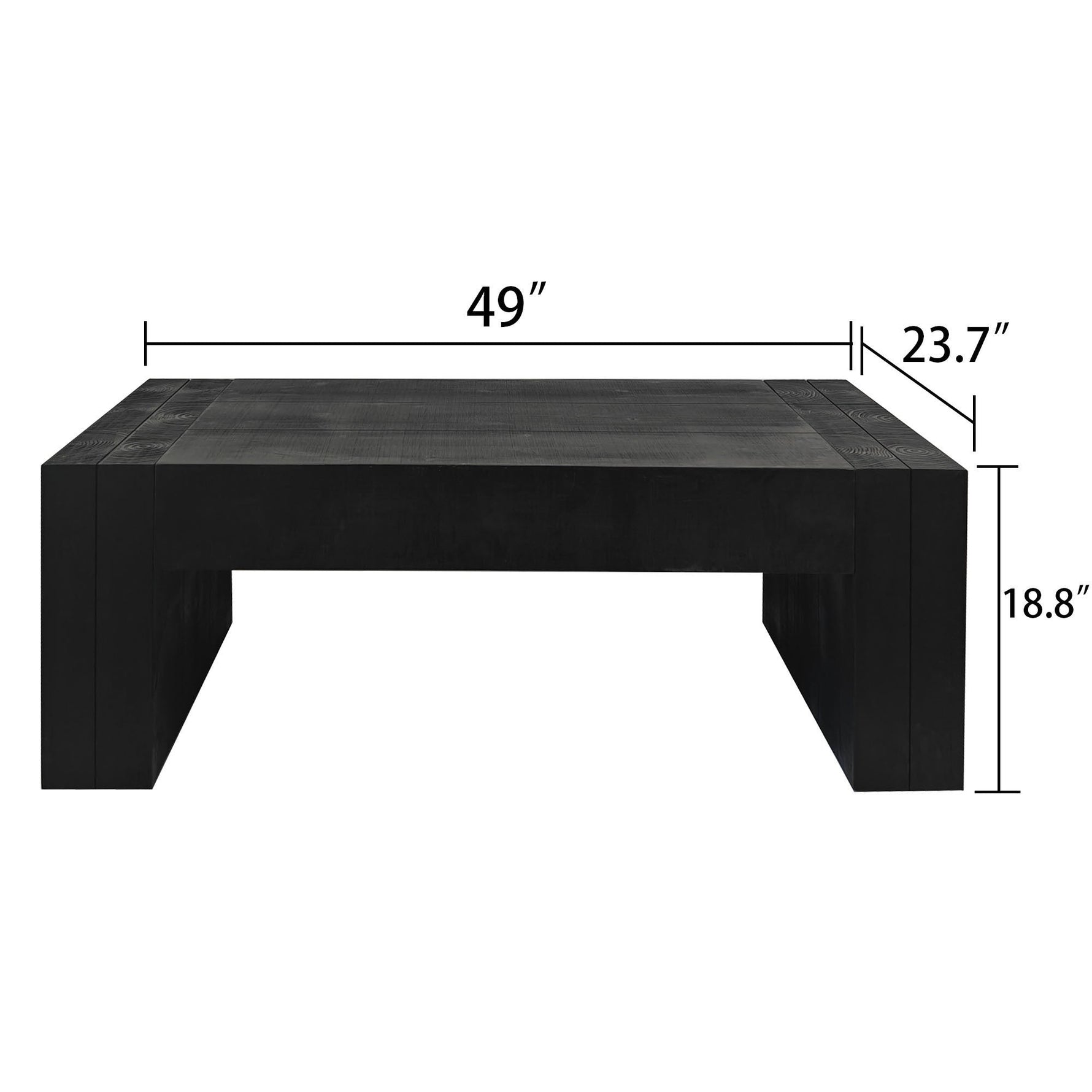 Modern Black Solid Wood Coffee Table, 49in Rectangular