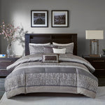 7 Piece Jacquard Comforter Set Grey/Taupe Cal King