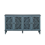 60" Antique Buffet Cabinet with Floral Carvings and Adjustable Shelves