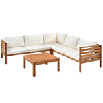 Wood Structure Outdoor Sofa Set with Beige Cushions