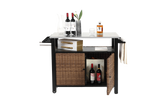 Outdoor Kitchen Wicker Island Rolling Cart & Storage Cabinet Brown