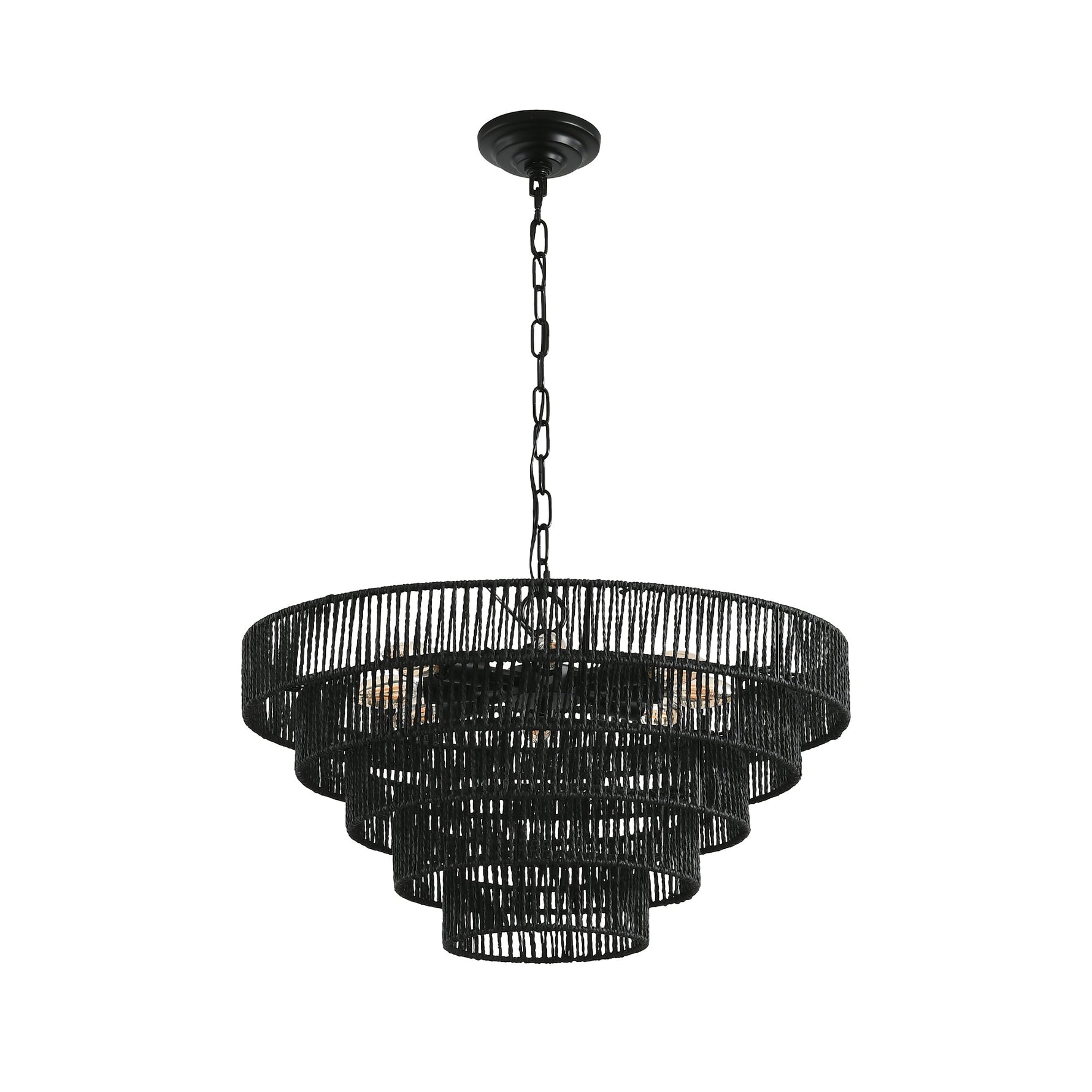 24' Rustic 5-Tier Black Hemp Rope Pendant Light Chandelier