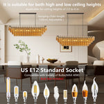 54-Inch Black Rectangular 12-Light Smoke Glass Chandelier