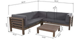 Oana Outdoor Wooden Sectional Set with Cushions, Dark Grey