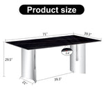 Modern Minimalist Dining Table with Imitation Marble Glass Top and Metal Legs