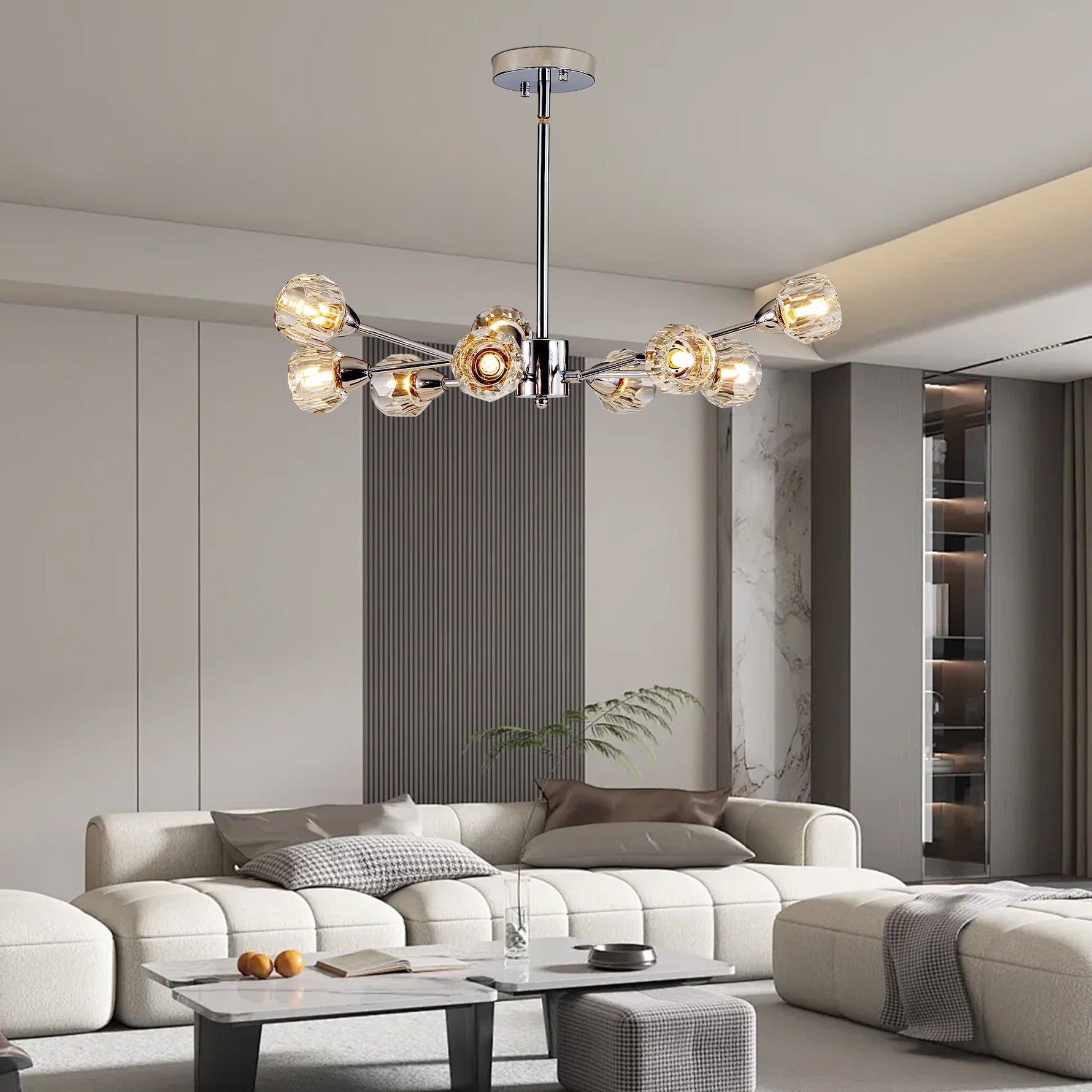 28" Modern Crystal Chandelier With 9 Lights